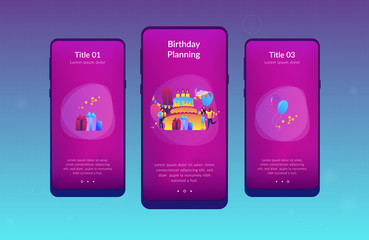 Poster - happy people with gifts celebrating birthday at huge cake. birthday party supplies, birthday party i