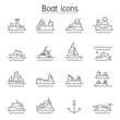 Boat icons set in thin line style