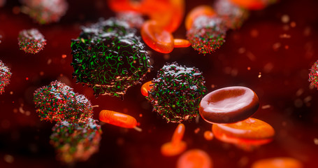 Wall Mural - 3d render electron microscope of red blood cells and other bodies or virus