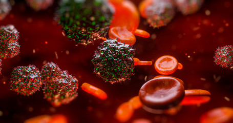 Wall Mural - 3d render electron microscope of red blood cells and other bodies or virus