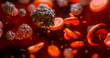 Wall Mural - 3d render electron microscope of red blood cells and other bodies or virus