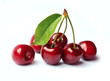 Sweet cherry with leaves isolated on white backgrounds.