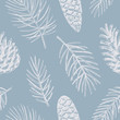 Hand drawn Christmas seamless pattern. Vector background with conifer branches and cones.