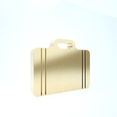 Gold Suitcase for travel icon isolated on white background. Traveling baggage sign. Travel luggage icon. 3d illustration 3D render