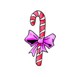 Fototapeta Londyn - Watercolor candy cane, sweets, lollipop. New year Xmas holidays line art, doodle, sketch, hand drawn. Simple color illustration for greeting cards, invitation cards, calendars, prints, childrens book