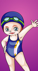 Wall Mural - Girl in swimming suit on pink background