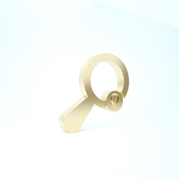 Gold Search location icon isolated on white background. Magnifying glass with pointer sign. 3d illustration 3D render