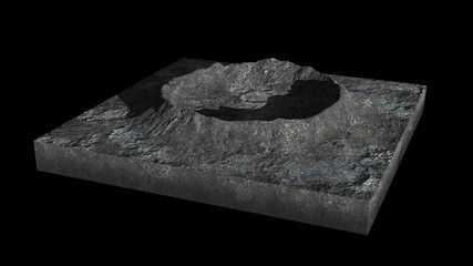 Wall Mural - cross section of a crater on the surface of the moon, isolated on black background