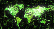 map of the world glitch effect isolated on black background