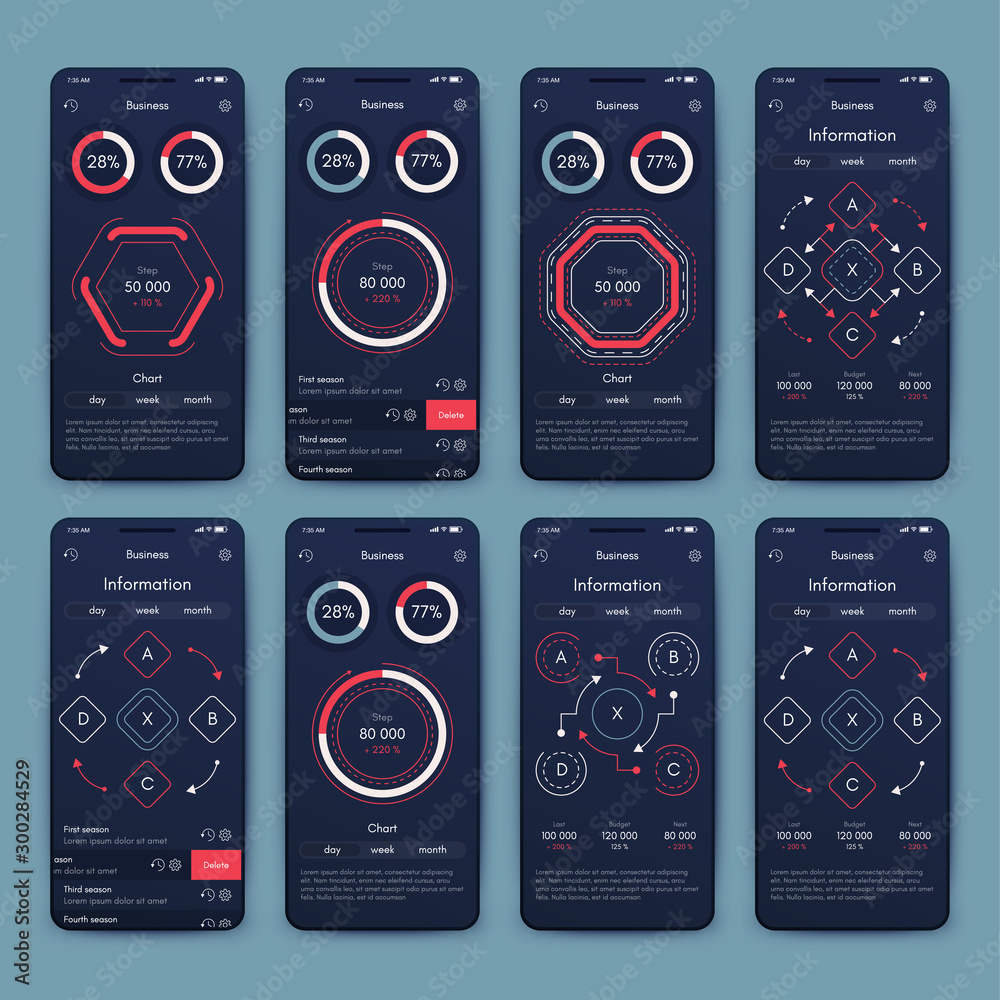 Different UI, UX, GUI screens and flat web icons for mobile apps Stock ...