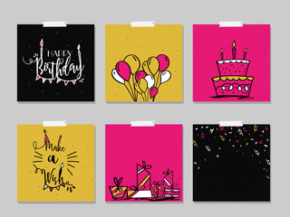 Sticker - Hand drawn greeting or invitation Card for Birthday.