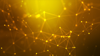 Abstract background Dot and connect line for cyber technology futuristic and network connection concept with dark and grain processed wide screen ratio.