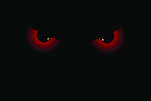 Creepy Red Eyes With Black Background For Spooky Template, Halloween Decoration Or Horror Web Page Design Element