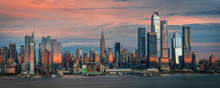 Panoramic View To West Side Of Manhattan Skyline From Hamilton Park, Weehawken, Across Hudson River.