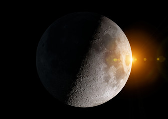 Leinwandbilder - View of an half moon in space with stars 3D rendering elements of this image furnished by NASA