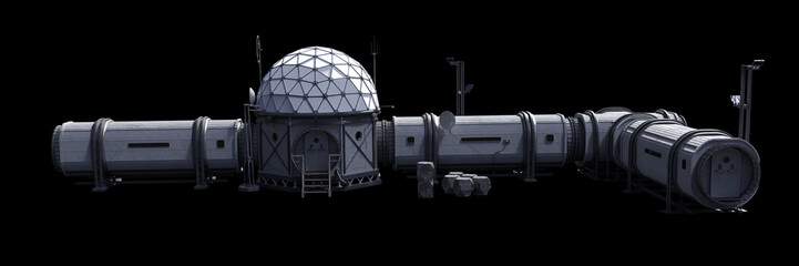 Wall Mural - research base, habitat for astronauts on mars or moon isolated on black background