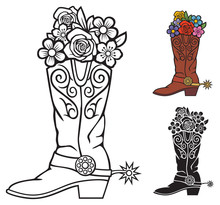 Cowboy Boots With Flowers Vector
