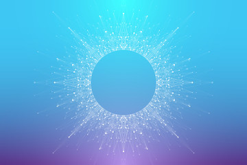 Poster - Expansion of life. Colorful explosion background with connected line and dots, wave flow. Visualization Quantum technology. Abstract graphic background explosion, motion burst, vector illustration.