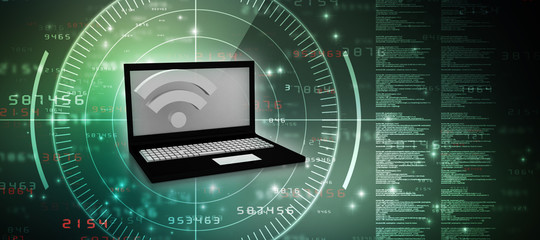 Poster - 3d illustration WiFi symbol with laptop