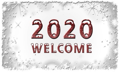 Poster - Year 2020 with lettering Welcome on white stars background - 3D illustration