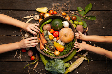 Wall Mural - Fresh farm vegetables, organic healthy food. Agriculture harvest.