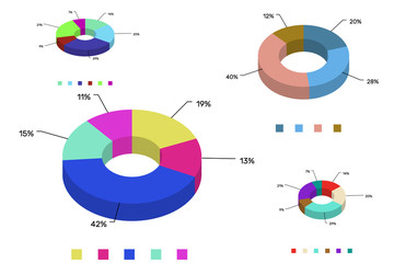 Wall Mural - Different donut chart set. Isolated on white background. 3d Vector colorful illustration.