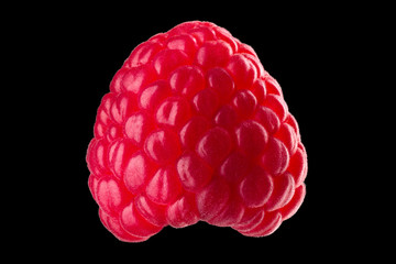 Wall Mural - Macro photo of raspberry without leaves isolated on black background