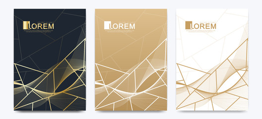 Poster - Modern vector template wedding invitation cards with marble texture background and golden geometric lines in the A4 size