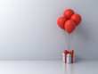 Leinwandbild Motiv White present box or gift box with red balloons isolated on white room background with blank space on the left 3D rendering