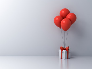 Aufkleber - White present box or gift box with red balloons isolated on white room background with blank space on the left 3D rendering