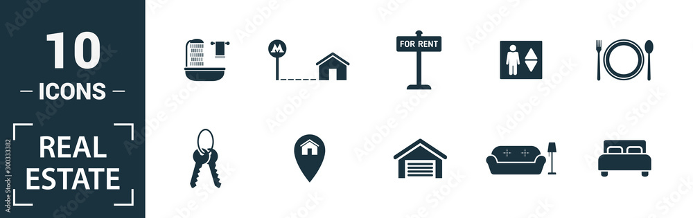 Real Estate icon set. Include creative elements for sale, rent sign ...