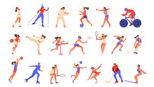 Set Of Isolated Vector Illustration Of Woman Doing Sport.
