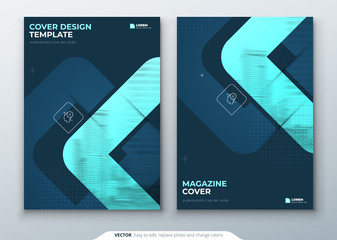 Wall Mural - Dark Teal Magazine Design. Cover Template for Magazine, Brochure, Report or Catalog. Layout with Bright Color Shapes and Abstract Photo on Background. Modern Magazine Concept