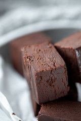 Homemade raw milk free, sugar free vegan chocolate brownies or fudge