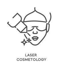 Laser cosmetology treatment icon and female face with eye mask