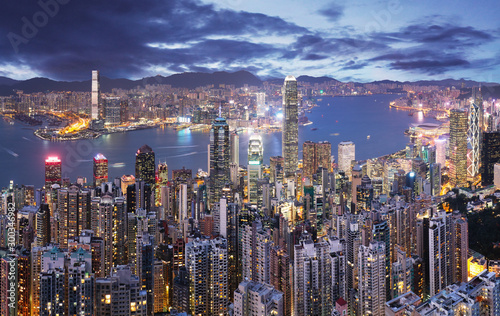 Hong Kong skyline at night from Victoria peak Wallpaper Mural