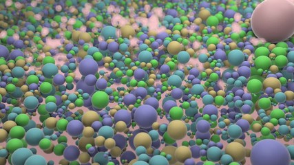 Poster - 3D animation movement of a large sphere on a set of small multi-colored balls that pulsate changing size. Abstract animation 4K, for banners, desktop, Wallpaper.