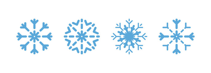 Wall Mural - Set of blue Snowflakes, isolated on white background. Snowflake collection different shape. Snowflakes vector icons in a row