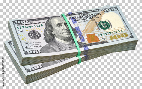 Fotomural New design US Dollar bills bundles stack on white background including clipping path
