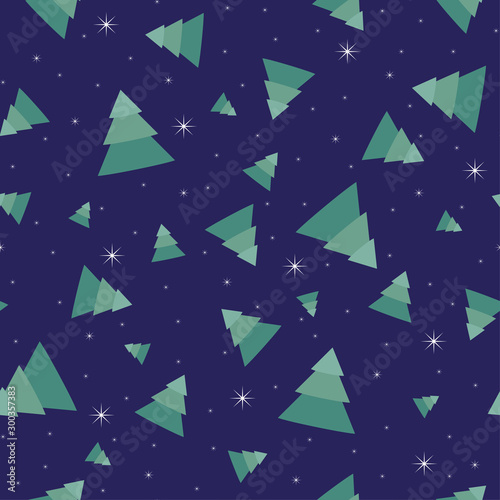 Winter background with fir-trees and snowflakes. Festive Christmas background...