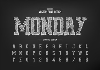 Fototapete - Chalk font and sketch alphabet vector, Hand draw typeface and number design