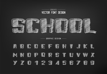 Wall Mural - Chalk cartoon font and sketch alphabet vector, Hand draw bold typeface and number design