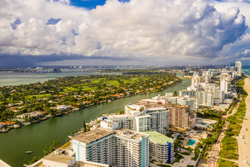 Wall Mural - Aerial drone photo Miami Beach Oceanfront condominiums travel destination