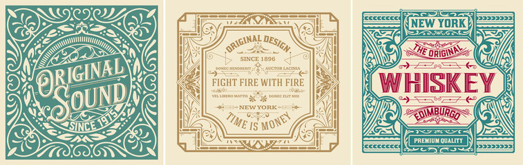 Wall Mural - Set of 3 Vintage Labels Templates. Vector layered