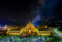 Aerial View Of Legend Siam With Symphony Light Show At Night, Pattaya Thailand. Select Focus.