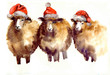 Cute watercolor sheep on the white background. Happy new year! Marry Christmas!