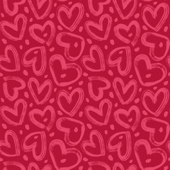 brush strokes hearts and spots on a red background. seamless vector pattern in valentine's day theme