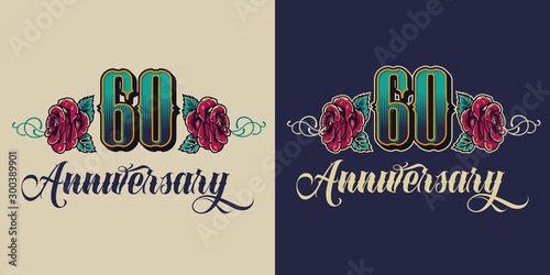 Vintage sixty years anniversary colorful badge