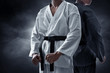 © fotokitas - Two karate martial arts fighter on dark background