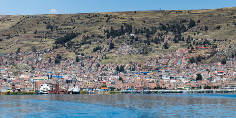 Wall Mural - Panoramic view of Puno city in Peru